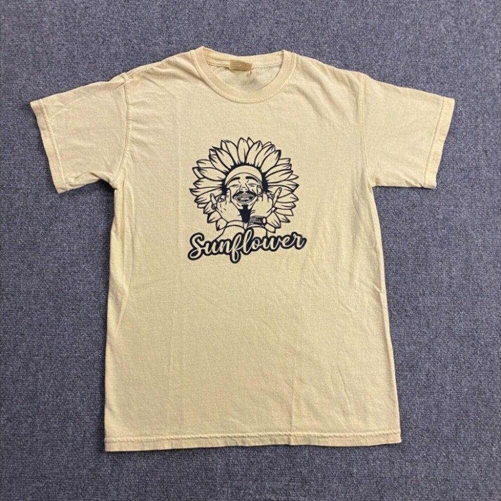 Comfort Colors Shirt Men's Small Yellow Sunflower Crew Neck 100% Cotton